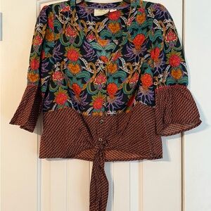 Maeve by Anthropologie Vibrant Floral Tie-Front Blouse